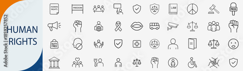 human rights and social justice line icon set for advocacy and law design