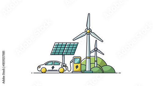 Electric car charging with renewable energy sources nearby