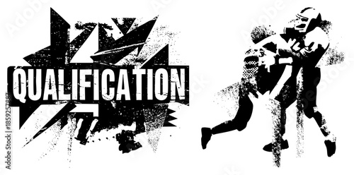 American football player in action with qualification graphic