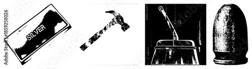 silver bar hammer anvil bullet vector
