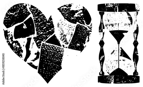 broken heart and hourglass vector