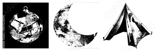 Three vector disco ball, moon, tent