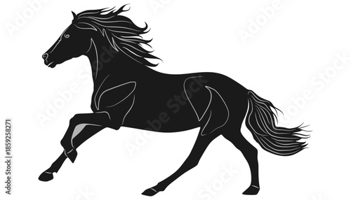 Galloping Horse Silhouette Isolated on White Background