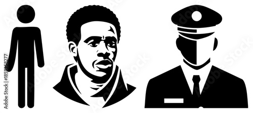 Three male figures stylized black and white vector