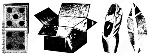 open box ballet shoe leaf vector set