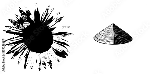 Abstract ink splatter with conical hat vector illustration