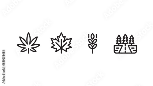 Nature and agriculture icons with forest symbols for app UI outline vector set