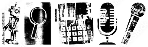 robot magnifying glass calculator microphone microphone vector