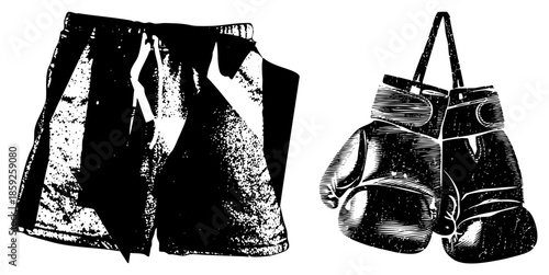 boxing shorts and gloves vector illustration