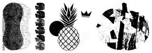 Peanut, abstract shapes,, crown, distressed letters