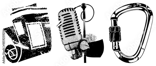 microphone camera carabiner vector