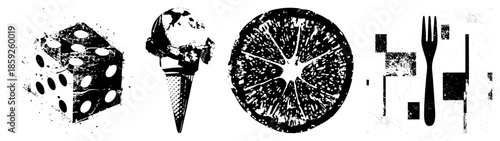 dice ice cream citrus fork abstract