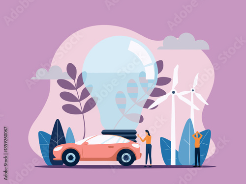 Sustainable energy sources electric car wind turbines and a bright idea