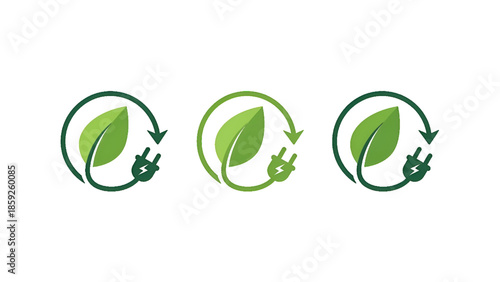 Green energy concept illustration showing renewable power icons with leaf and electric plug symbols promoting clean electricity sustainability climate protection environmental awareness for commercial
