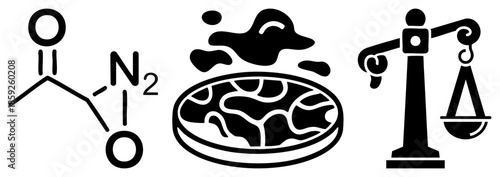 Chemical formula nitrous oxide molecular structure bacterial culture petri dish balance scale