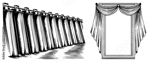 Theatrical curtains stage drapes vintage illustration