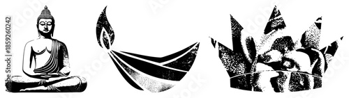 Buddha statue oil lamp crown vector