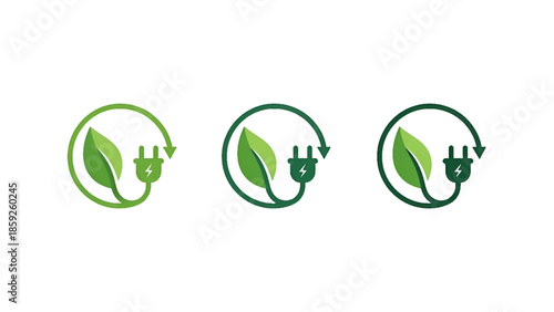 Green energy concept illustration showing renewable power icons with leaf and electric plug symbols promoting clean electricity sustainability climate protection environmental awareness for commercial
