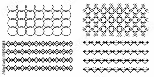Illustrative designs of chainmail patterns and decorative border elements