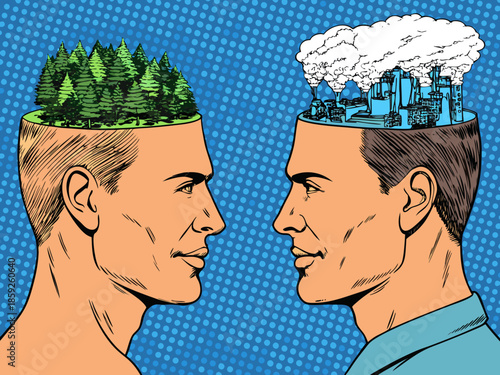 Contrasting minds nature versus industry a visual representation of differing perspectives