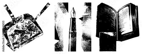 writing tools and book vector set