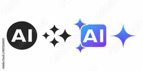 Artificial intelligence graphical representation with circles sparkles and squares