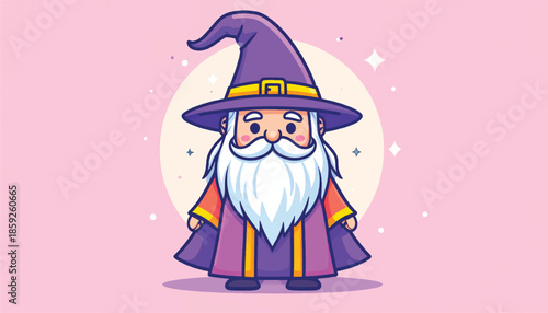 Cartoon Wizard Character Illustration with Pointed Hat and Beard.