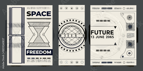 Futuristic space designs abstract patterns typography and technological aesthetics