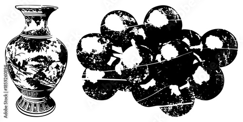 ornamental vase and grape cluster vector illustration