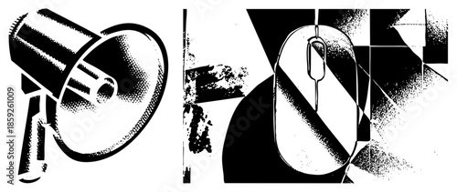 megaphone and computer mouse vector illustration