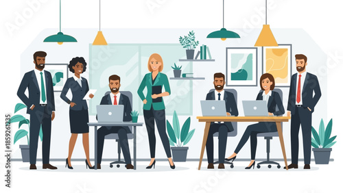 Diverse Corporate Business Team and Professional Office Staff Illustration