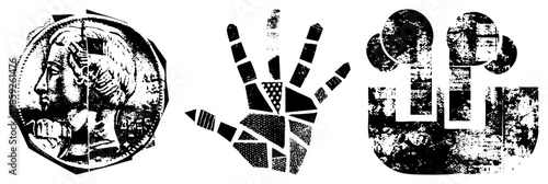 coin profile hand gesture mountain silhouette