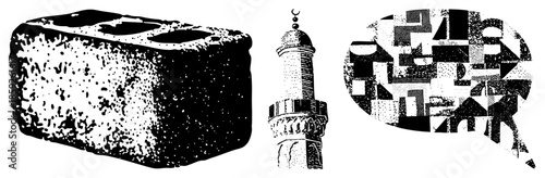 stone brick mosque minaret abstract