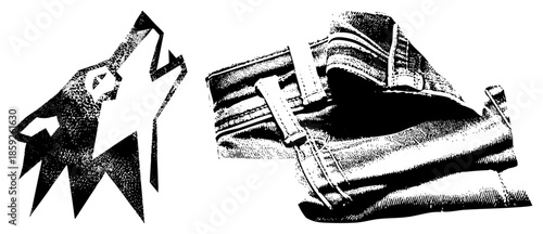 wolf howling and denim jeans vector