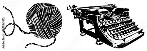 spool of thread and vintage typewriter