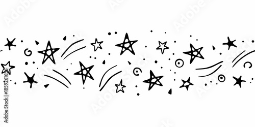 Black and white sketch of sparkling stars and whimsical doodle elements