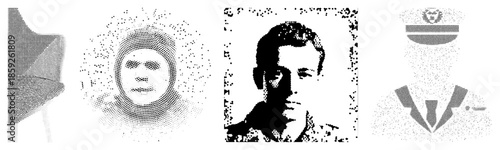 Four portraits halftone dots isolated
