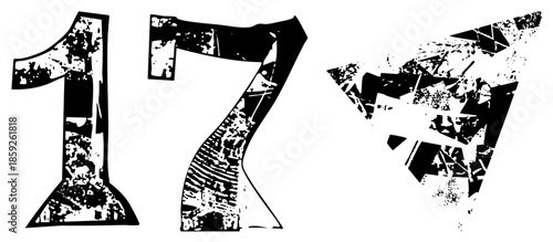 number 177 graphic distressed black and white vector
