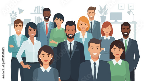 Diverse Corporate Business Team and Professional Office Staff Illustration