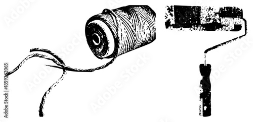 thread spool and paint roller vector illustration