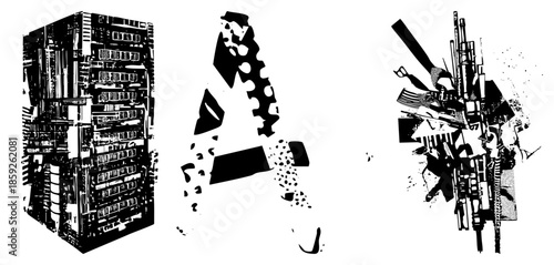 server rack abstract letter a weapon pile