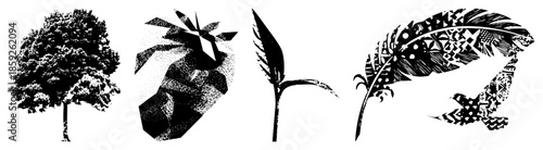 tree deer leaf feather vector