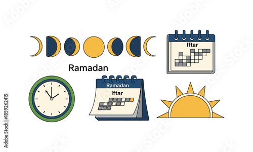 Ramadan Iftar Celebration Set Bundle Ramadan with Moon Phases Design