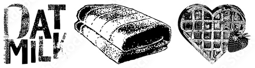 Oat milk text logo loaf bread heart waffle strawberry