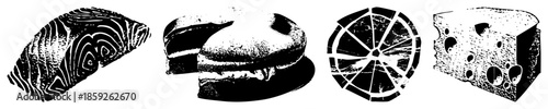 food items in black and white vector style
