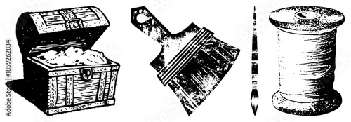 treasure chest paintbrush thread spool