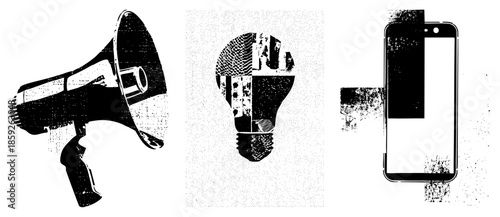 megaphone lightbulb smartphone vector