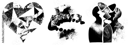 Abstract heart handprint footprints couple silhouettes