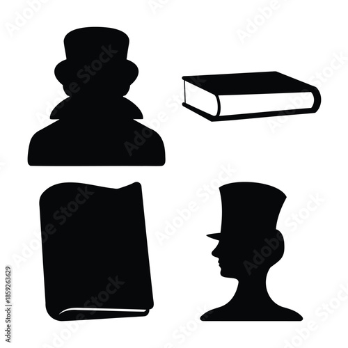 Classic top hat and book silhouettes for education and magic