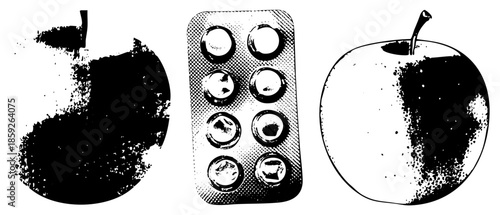 pills half eaten black and white halftone